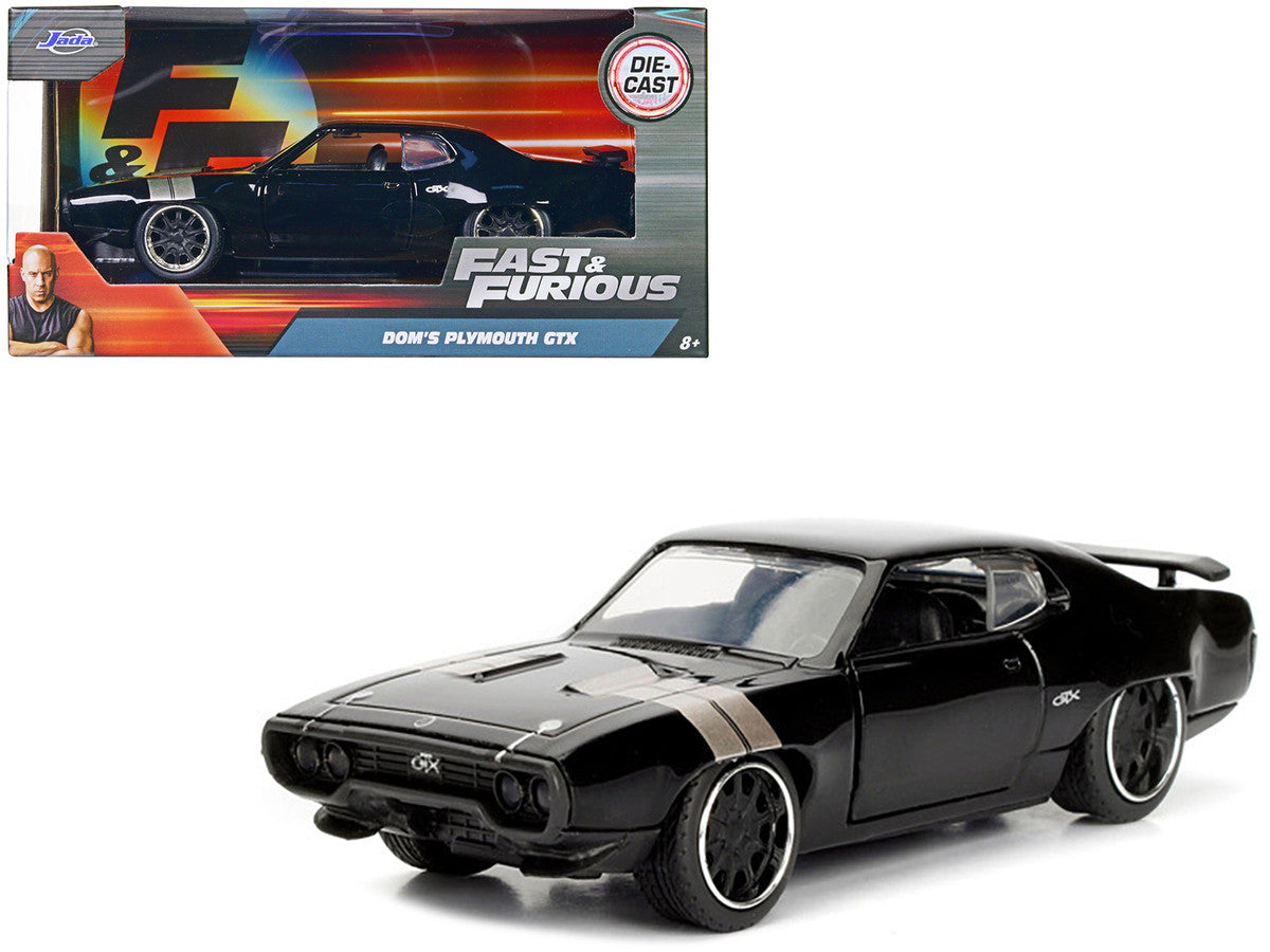 Dom's Plymouth GTX Black with Silver Stripes Fast & Furious F8 "The Fate of the Furious" Movie 1/32 Diecast Model Car by Jada-0