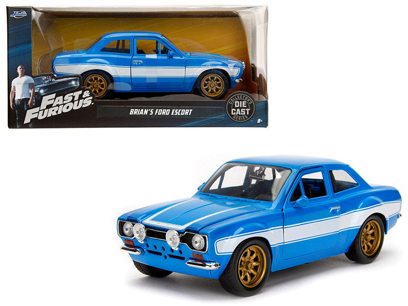 1970 Brian's Ford Escort Blue with White Stripes "Fast & Furious" Movie 1/24 Diecast Model Car by Jada-0