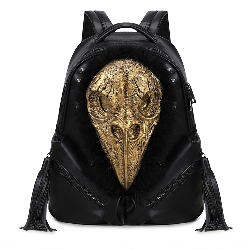 3D Backpack 3D PU Leather Beak Skull With Feather Computer Backpack-6
