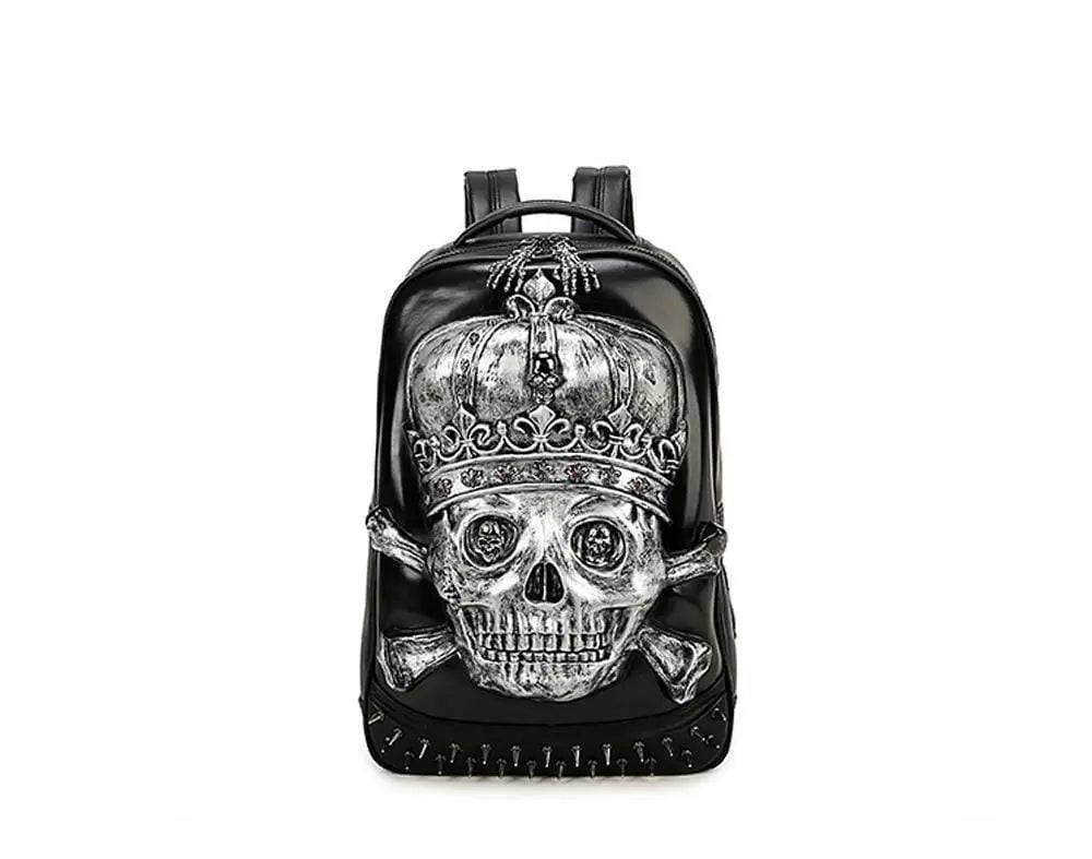 Fashion Punk Rivets Waterproof 3D Ghost Skull With Crown Backpack Laptop-4