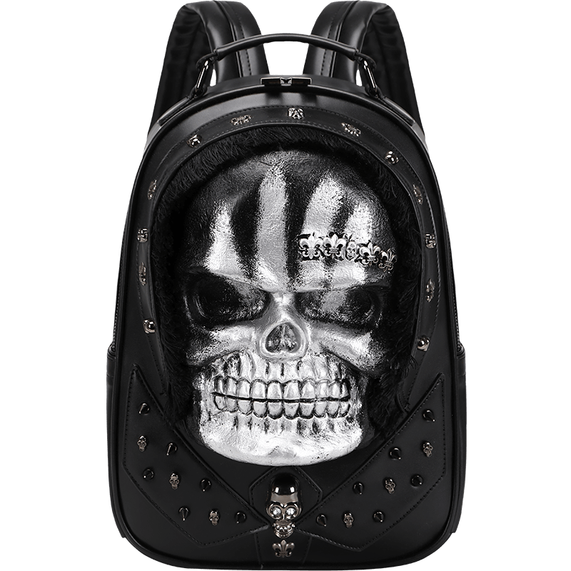 3D Skull Backpack,Skull Studded, With Hair Backpack-4