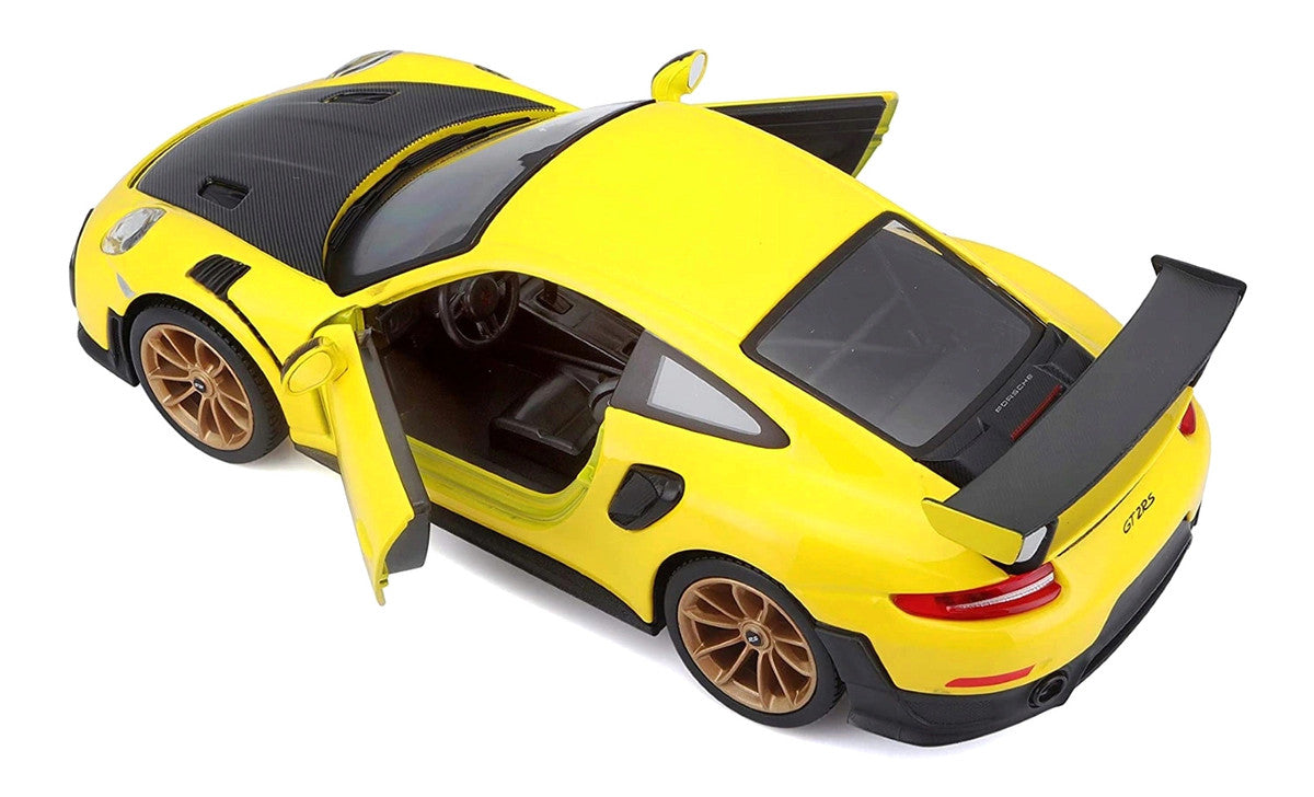 Porsche 911 GT2 RS Yellow with Carbon Hood and Gold Wheels "Special Edition" 1/24 Diecast Model Car by Maisto-2