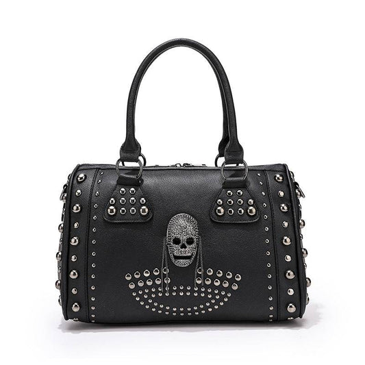 3D Crystal Skull Bag With Studded Satchels-0