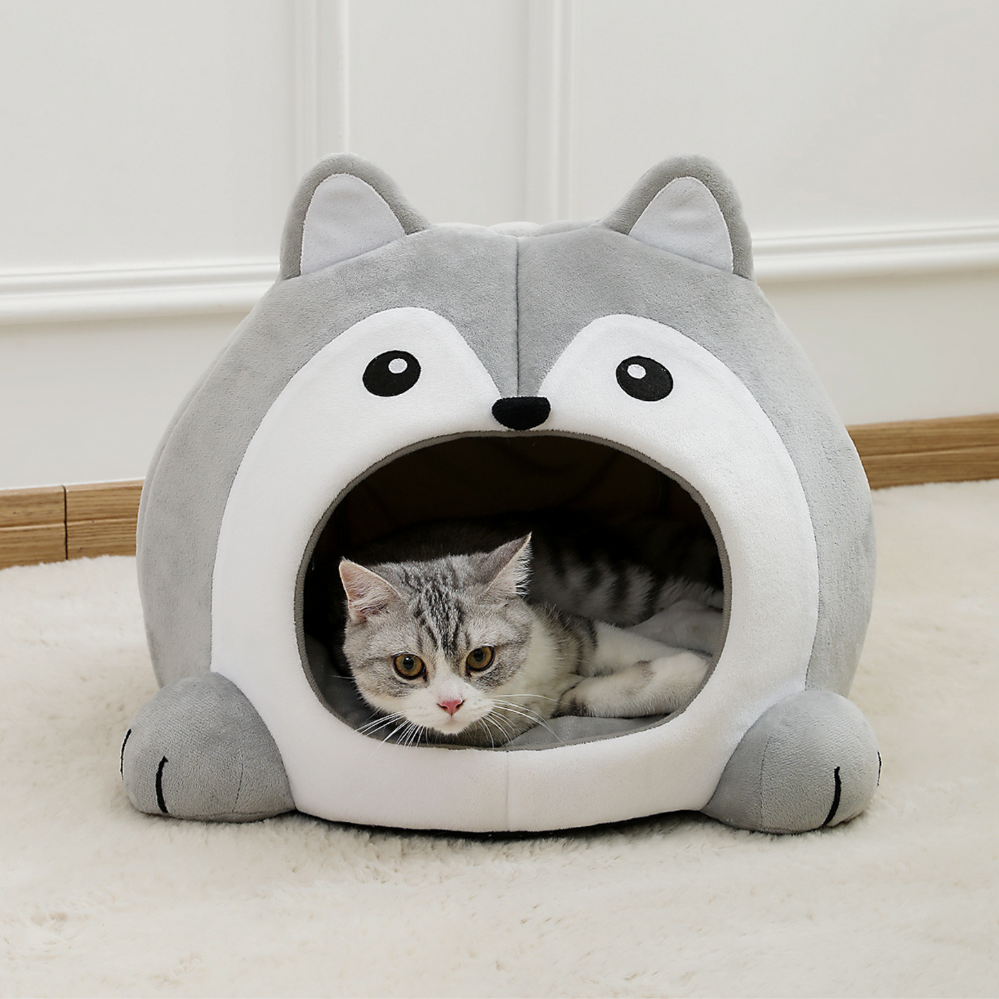 Husky Dog Shape Cat Bed House-0