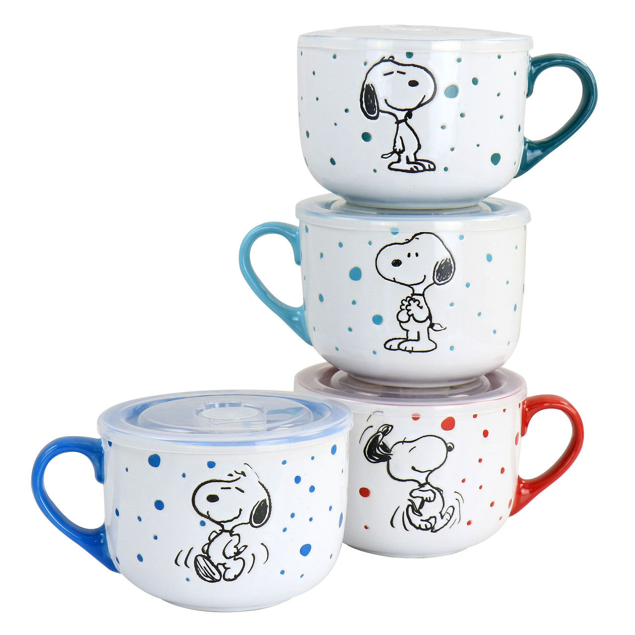 Peanuts Freckled Joy 25oz Stoneware 4 Piece Soup Cup and Lid Set in Assorted Designs-0