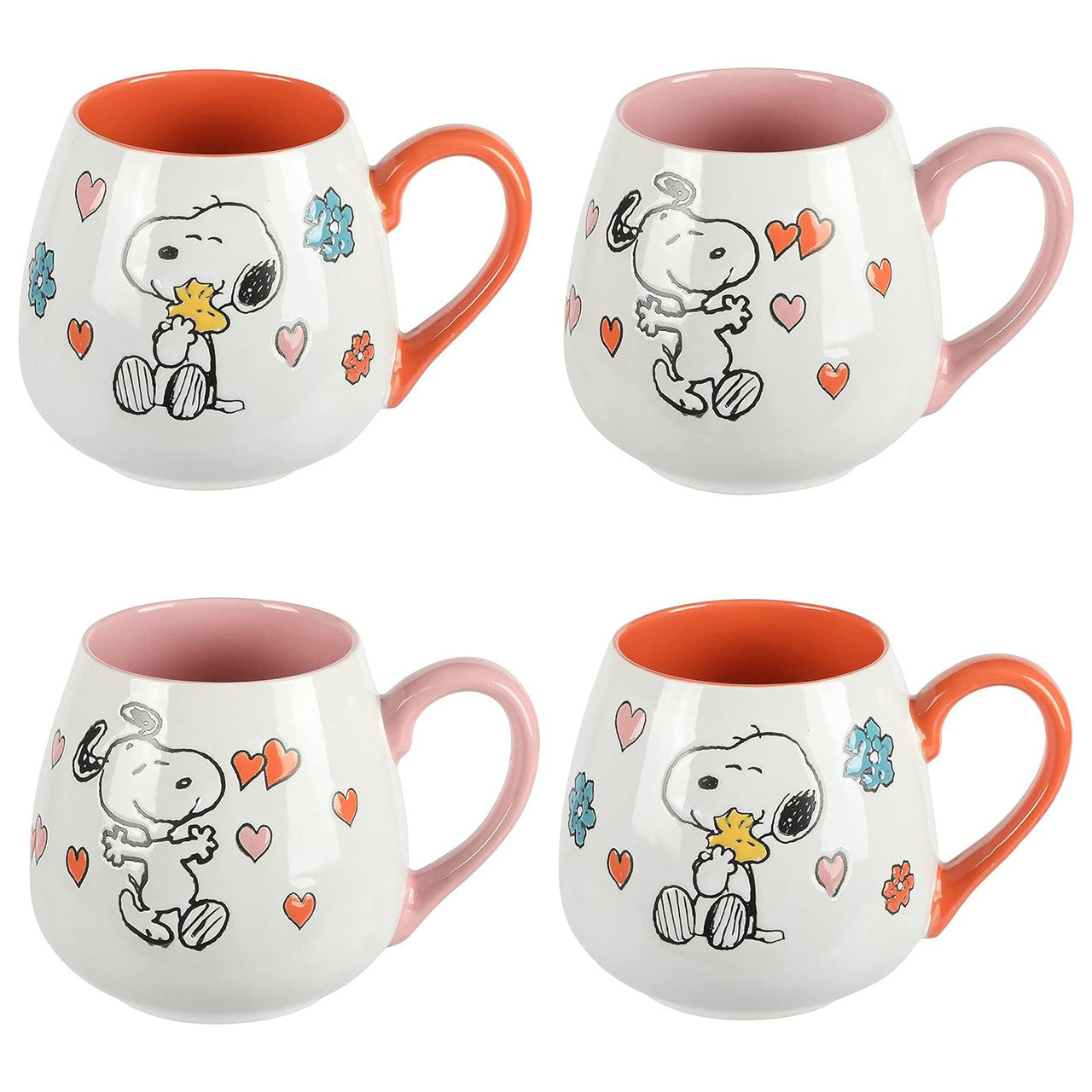 Peanuts Mothers Baby 4 Piece 20 Ounce Stoneware Belly Mug Set in Orange and Pink-0
