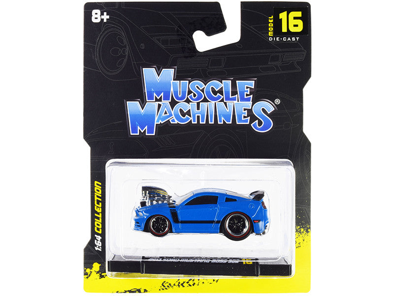 2013 Ford Mustang Boss 302 Light Blue with Black Stripes 1/64 Diecast Model Car by Muscle Machines-0