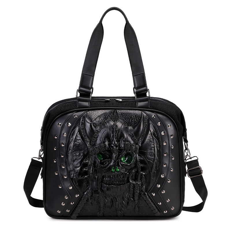 3D Tote Bag 3D PU Leather Large Studded Skull Travel Duffel Shoulder Bag-0