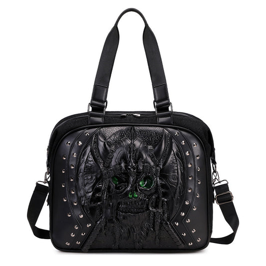 3D Tote Bag 3D PU Leather Large Studded Skull Travel Duffel Shoulder Bag-0