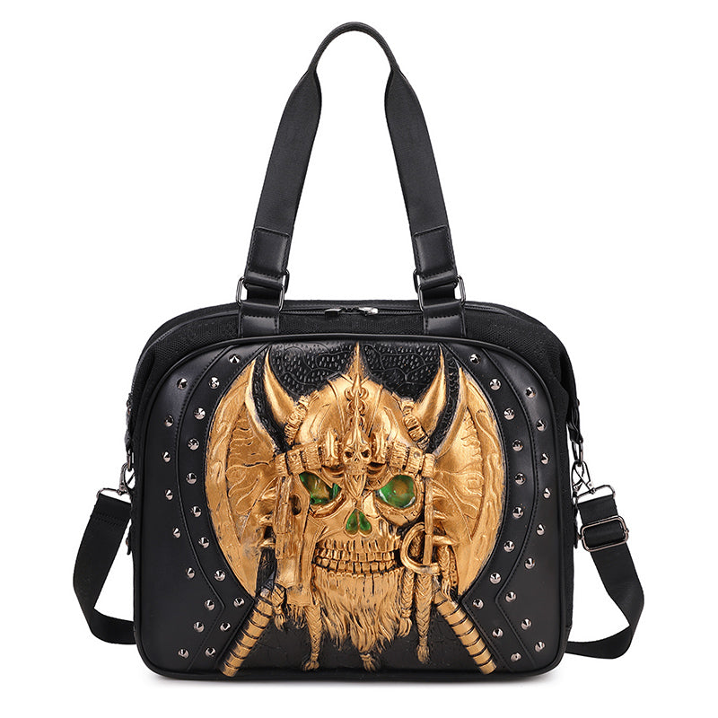 3D Tote Bag 3D PU Leather Large Studded Skull Travel Duffel Shoulder Bag-1