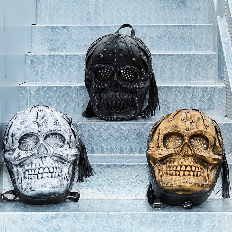 3D Backpack 3D  PU Leather Skull Studded Backpack-0