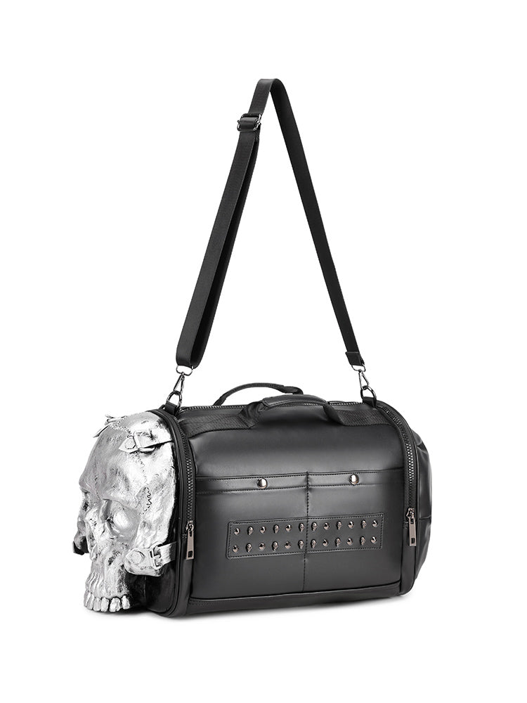3D Shoulder Bag 3D PU Leather Large Studded Skull Travel Duffel Shoulder Bag-1