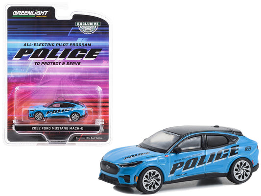 2022 Ford Mustang Mach-E Police Blue with Black Top "All-Electric Pilot Program Vehicle" "Hobby Exclusive" Series 1/64 Diecast Model Car by Greenlight-0