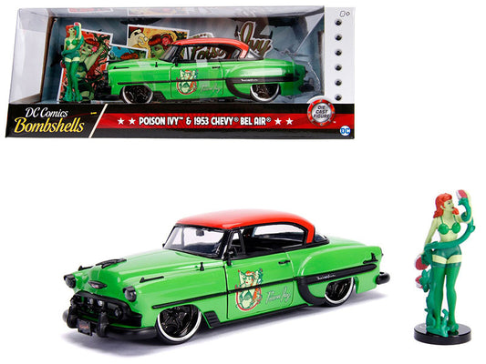 1953 Chevrolet Bel Air Green and Red Top with Poison Ivy Diecast Figure "DC Comics Bombshells" Series 1/24 Diecast Model Car by Jada-0