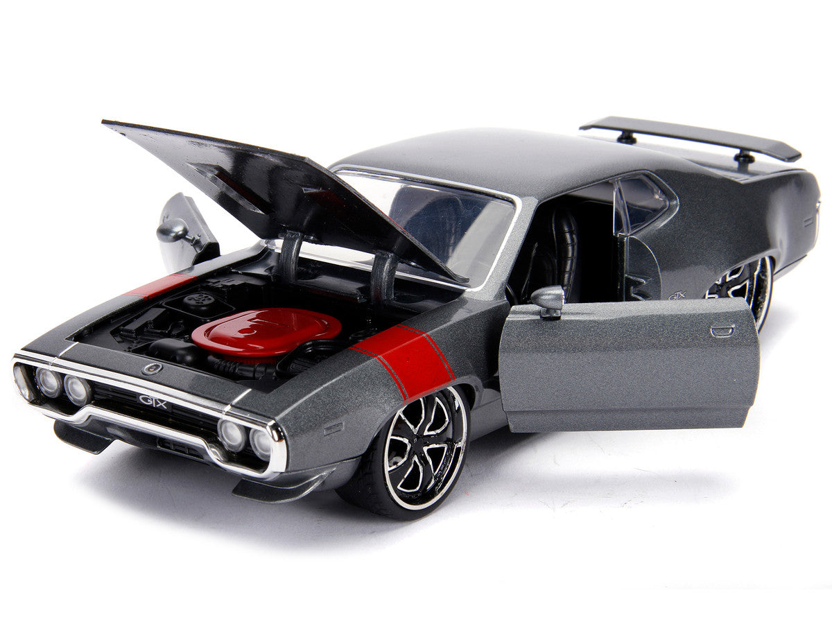 1972 Plymouth GTX 440 Metallic Gray with Red Stripe "Bigtime Muscle" 1/24 Diecast Model Car by Jada-1