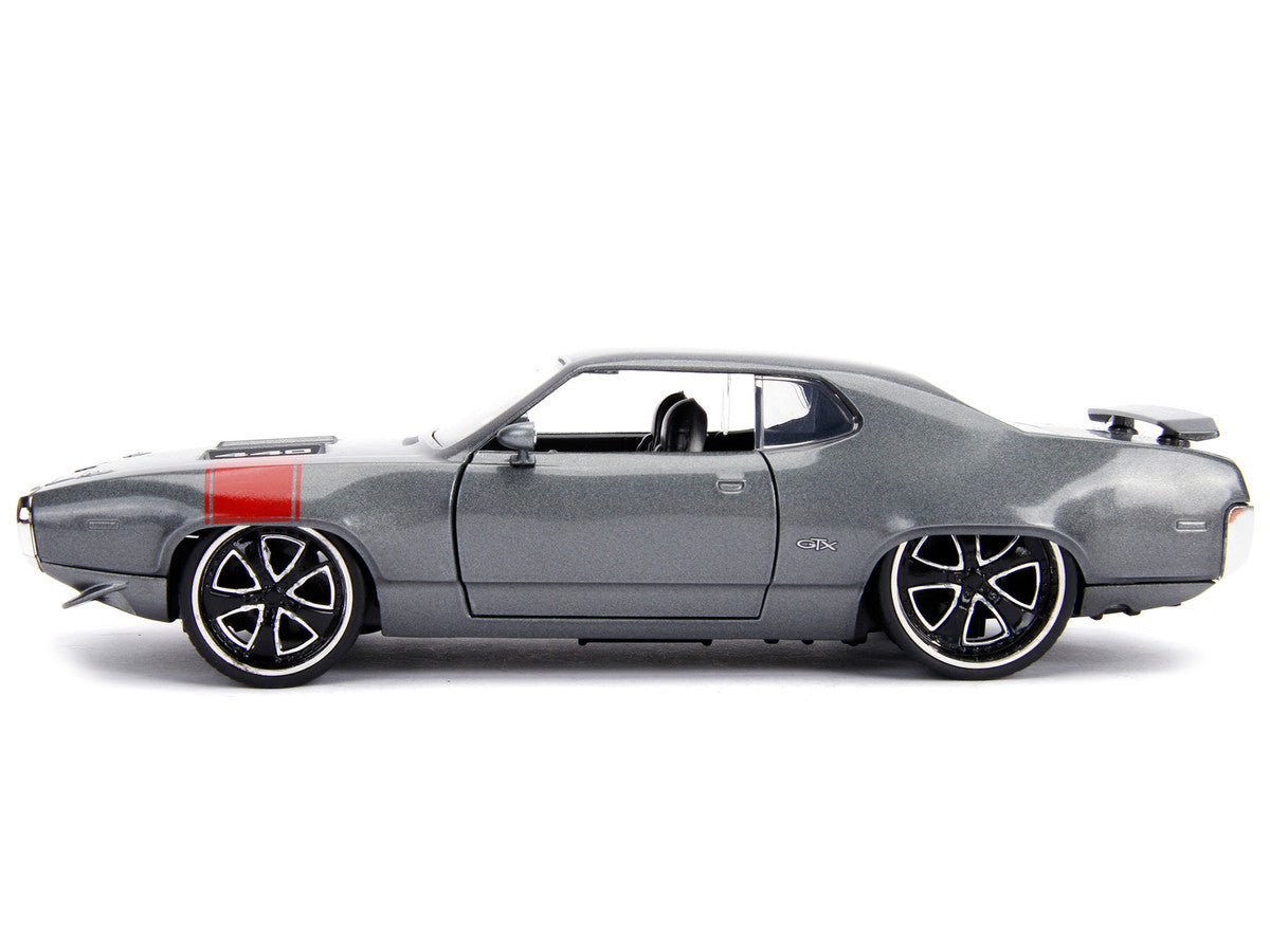 1972 Plymouth GTX 440 Metallic Gray with Red Stripe "Bigtime Muscle" 1/24 Diecast Model Car by Jada-2