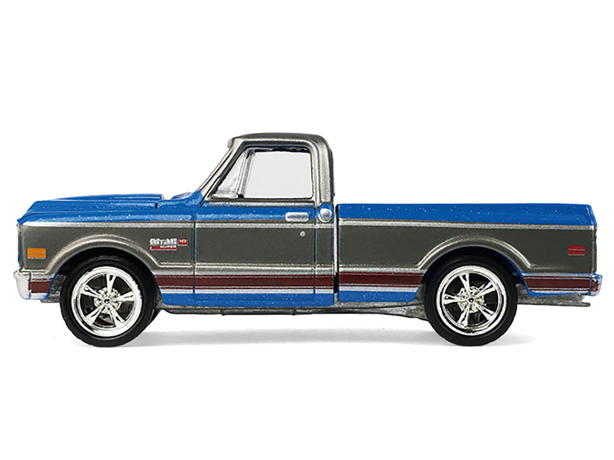 1972 Chevrolet Cheyenne C10 Short Bed Pickup Truck Electric Blue and Gunmetal Gray Metallic "Hobby Exclusive" Series 1/64 Diecast Model Car by Greenlight-0