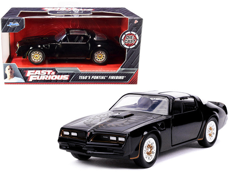 Tego's Pontiac Firebird Black with Gold Stripes and Hood Bird "Fast & Furious" Series 1/32 Diecast Model Car by Jada-0