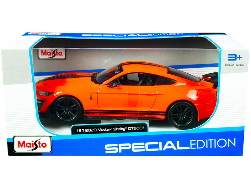 2020 Ford Mustang Shelby GT500 Bright Orange with Black Stripes 1/24 Diecast Model Car by Maisto-0
