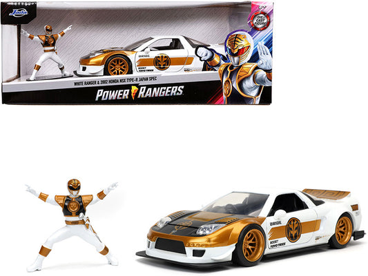 2002 Honda NSX Type-R Japan Spec RHD (Right Hand Drive) and White Ranger Diecast Figurine "Power Rangers" 1/24 Diecast Model Car by Jada-0