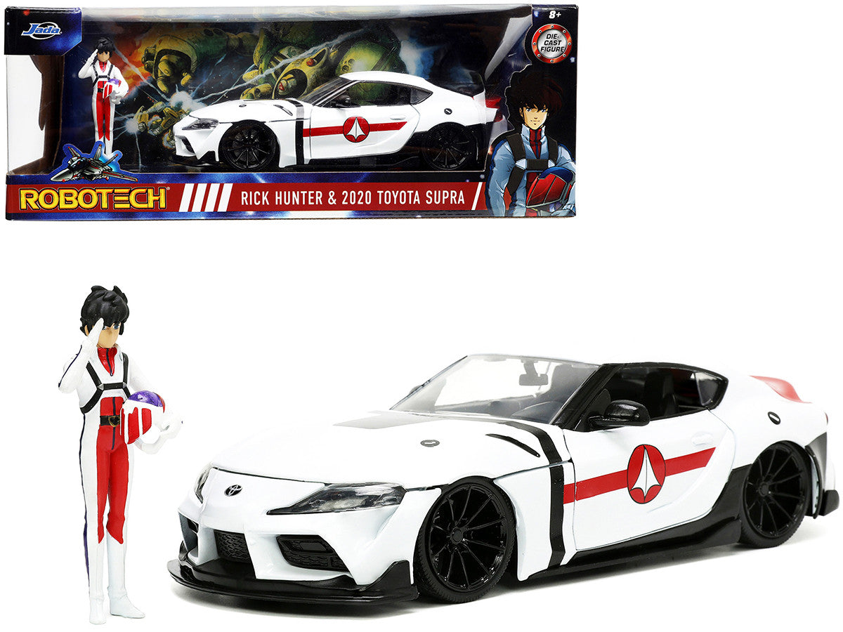 2020 Toyota Supra White and Rick Hunter Diecast Figurine "Robotech" "Hollywood Rides" Series 1/24 Diecast Model Car by Jada-0