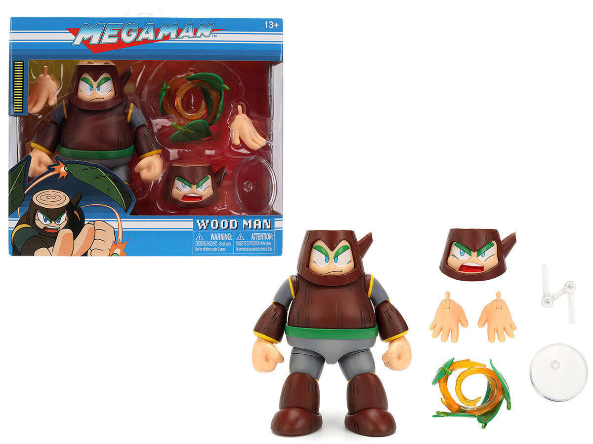 Wood Man 5" Moveable Figure (Deluxe Version) with Accessories and Alternate Head and Hands "Mega Man" (1987) Video Game Model by Jada-4
