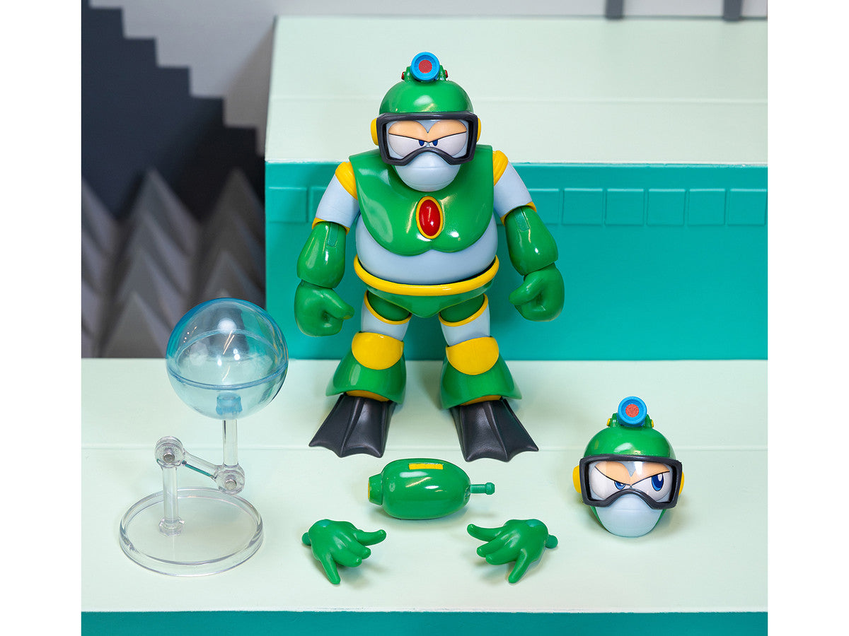 Bubble Man 5" Moveable Figure (Deluxe Version) with Accessories and Alternate Head and Hands "Mega Man" (1987) Video Game Model by Jada-0