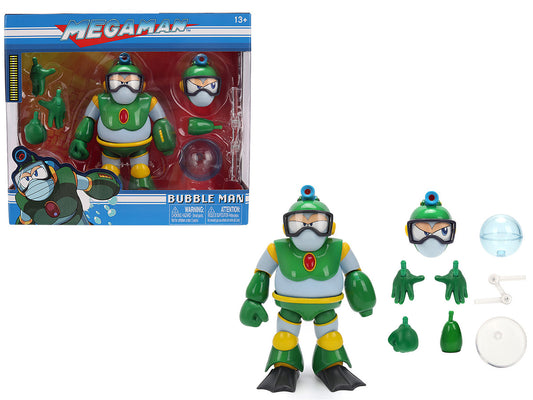 Bubble Man 5" Moveable Figure (Deluxe Version) with Accessories and Alternate Head and Hands "Mega Man" (1987) Video Game Model by Jada-4