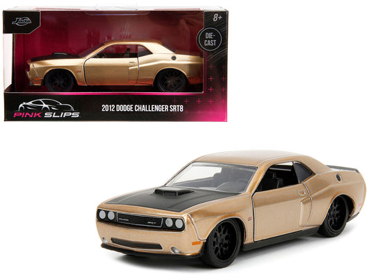 2012 Dodge Challenger SRT8 Gold Metallic with Black Hood "Pink Slips" Series 1/32 Diecast Model Car by Jada-0