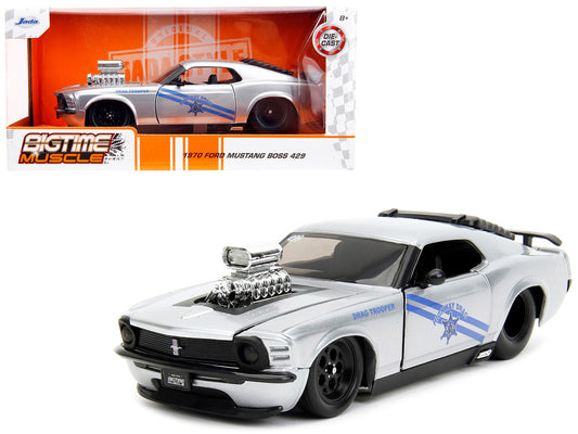 1970 Ford Mustang Boss 429 Silver Metallic "Highway Drag - Drag Trooper" "Bigtime Muscle" Series 1/24 Diecast Model Car by Jada-0