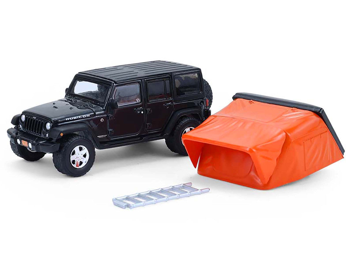 2008 Jeep Wrangler Unlimited Rubicon Dark Charcoal with Modern Rooftop Camper "The Great Outdoors" Series 4 1/64 Diecast Model Car by Greenlight-2