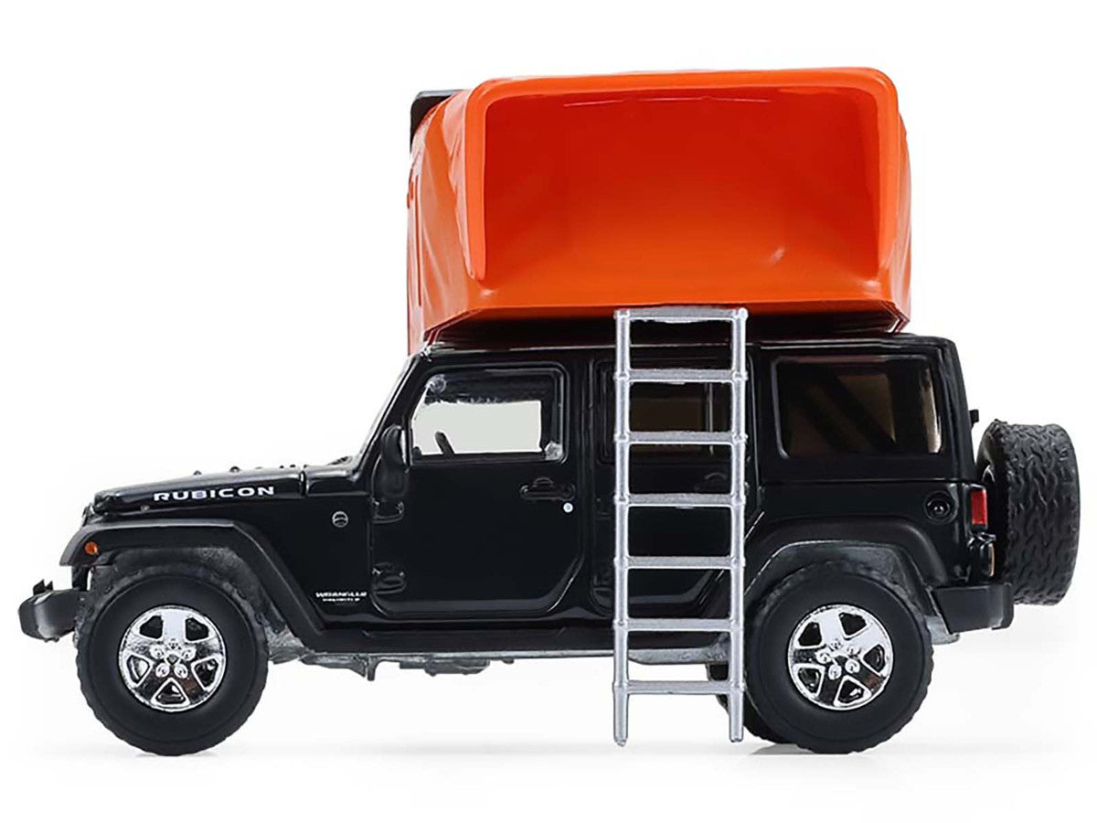 2008 Jeep Wrangler Unlimited Rubicon Dark Charcoal with Modern Rooftop Camper "The Great Outdoors" Series 4 1/64 Diecast Model Car by Greenlight-1