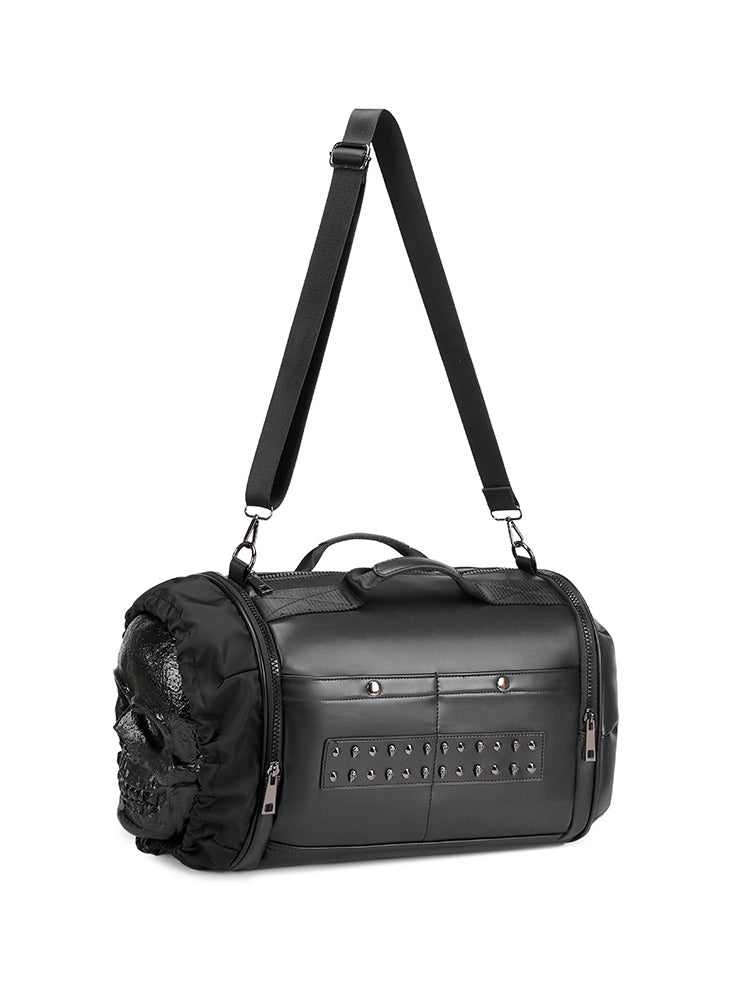 3D Duffel Bag 3D PU Leather Large Studded Skull Travel Duffel Shoulder Bag-3