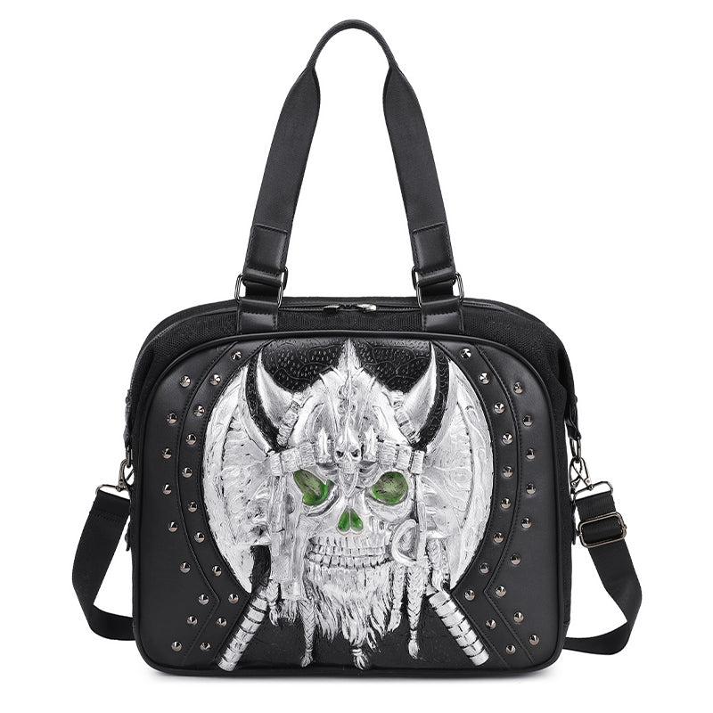 3D Tote Bag 3D PU Leather Large Studded Skull Travel Duffel Shoulder Bag-2