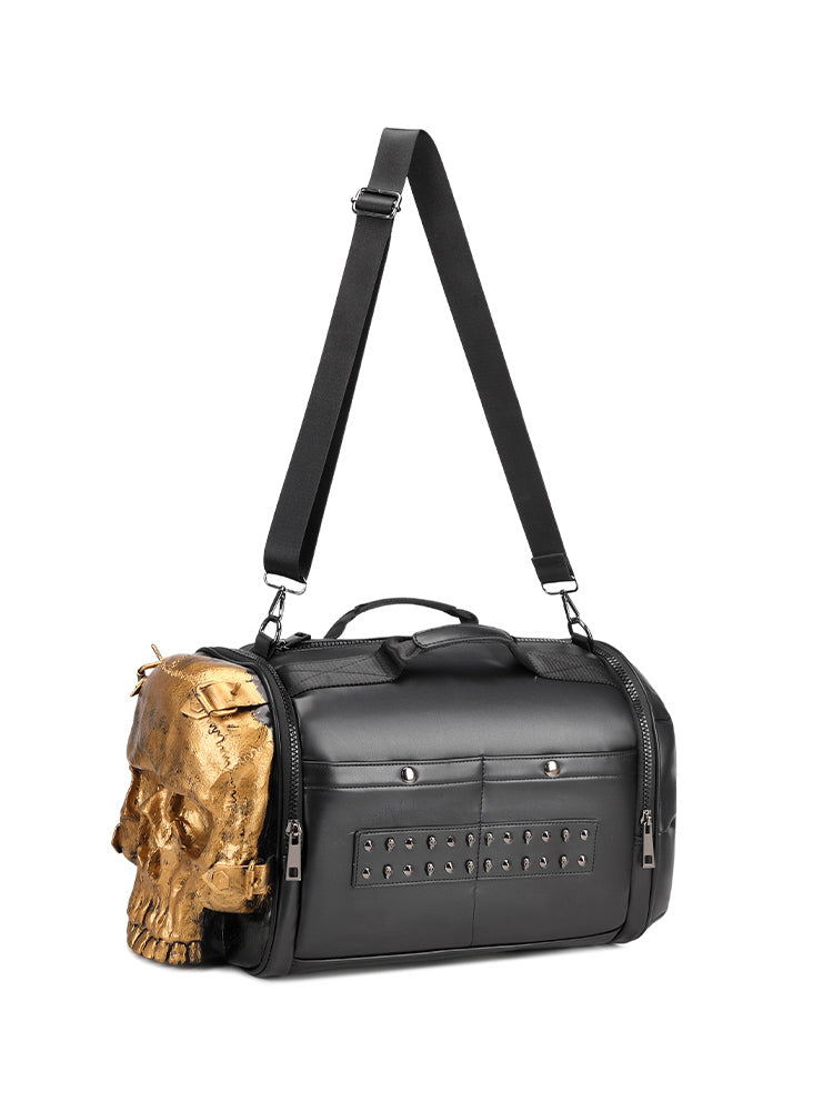 3D Shoulder Bag 3D PU Leather Large Studded Skull Travel Duffel Shoulder Bag-2