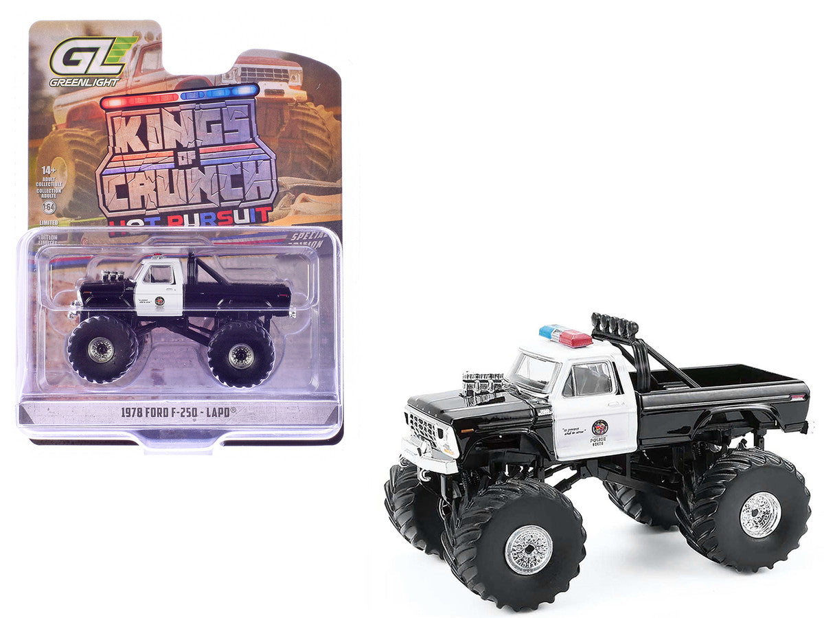 1978 Ford F-250 Monster Truck "LAPD (Los Angeles Police Department)" Black and White "Kings of Crunch - Hot Pursuit" Special Edition 1/64 Diecast Model Car by Greenlight-3