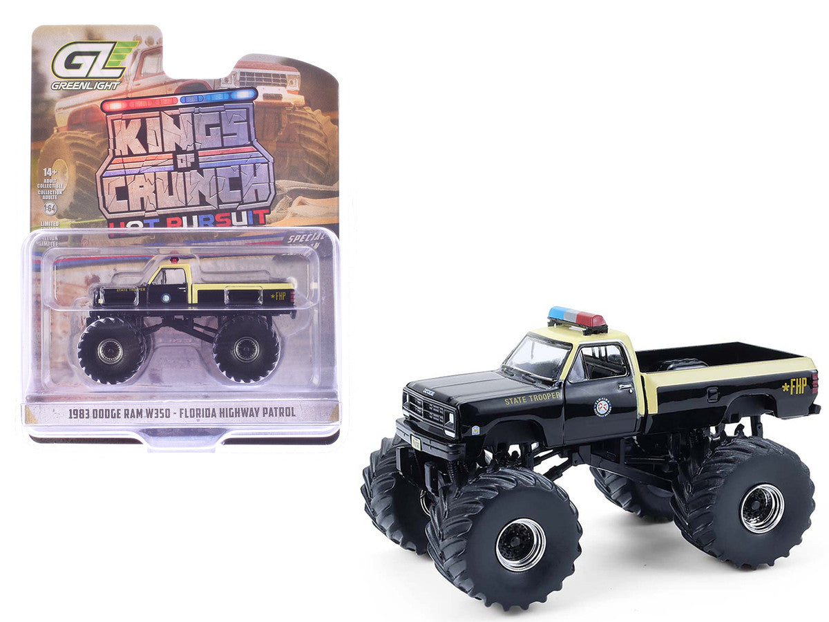 1983 Dodge Ram W350 Monster Truck "Florida Highway Patrol" Black with Cream Top and Stripes "Kings of Crunch - Hot Pursuit" Special Edition 1/64 Diecast Model Car by Greenlight-4