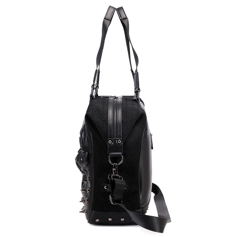 3D Tote Bag 3D PU Leather Large Studded Skull Travel Duffel Shoulder Bag-4