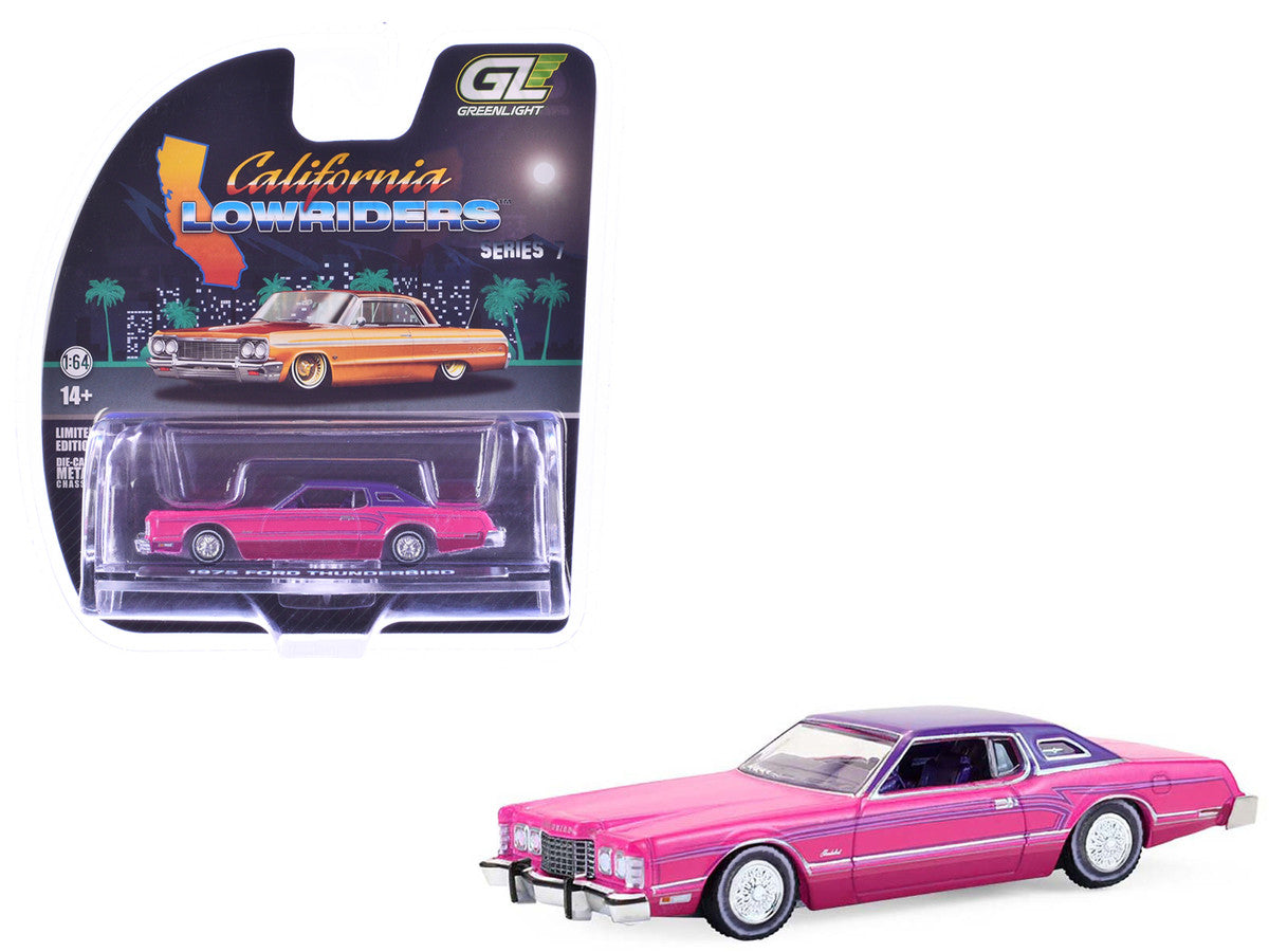 1975 Ford Thunderbird Lowrider Pink Metallic with Purple Top and Graphics with Purple Interior "California Lowriders" Series 7 1/64 Diecast Model Car by Greenlight-4
