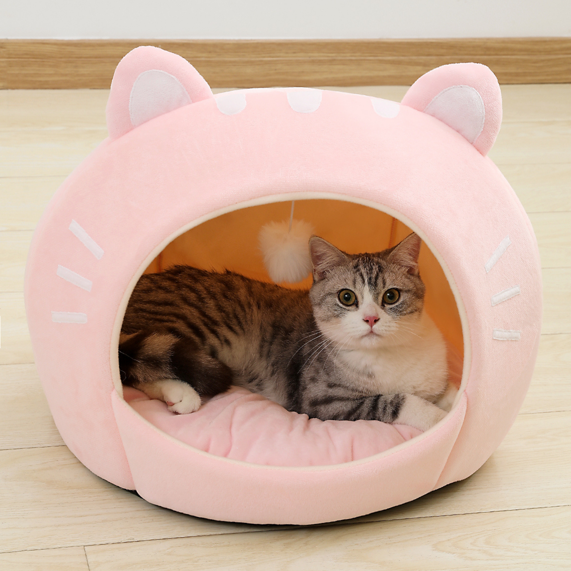 Pink Cat Shape Cat Bed House-0
