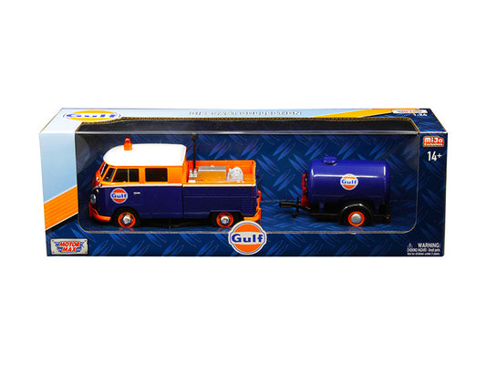 Volkswagen Service Pickup Truck with Plastic Oil Tank "Gulf Oil" 1/24 Diecast Model Car by Motormax-0