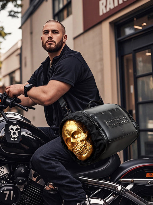 3D Duffel Bag 3D PU Leather Large Studded Skull Travel Duffel Shoulder Bag-0