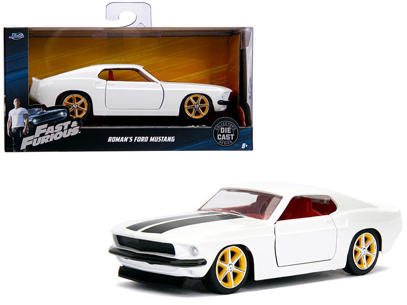 Roman's Ford Mustang White with Black Stripes and Red Interior "Fast & Furious" Movie 1/32 Diecast Model Car by Jada-0