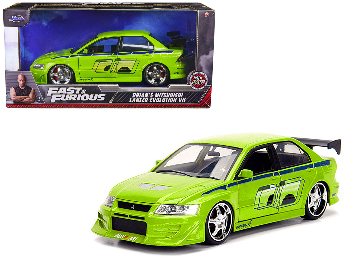 Brian's Mitsubishi Lancer Evolution VII Green with Graphics "Fast & Furious" Movie 1/24 Diecast Model Car by Jada-0