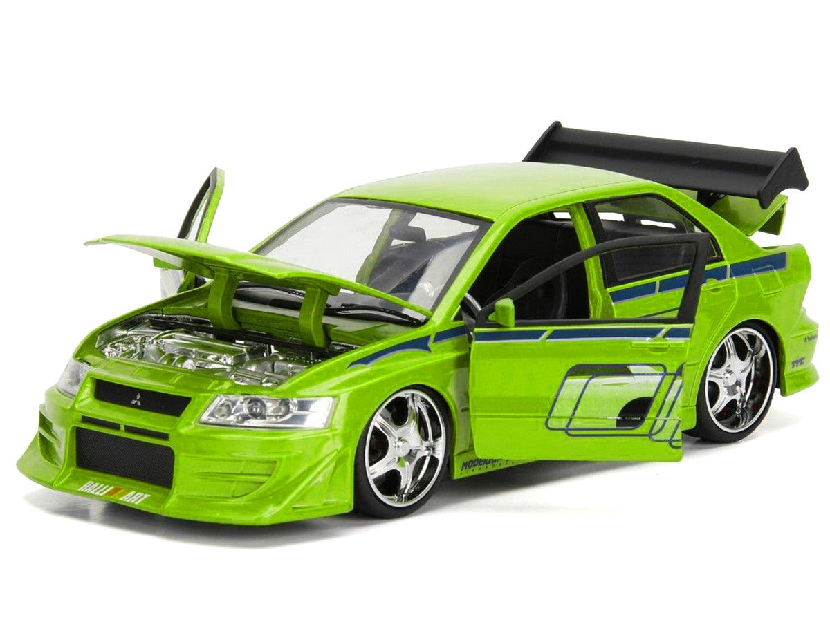 Brian's Mitsubishi Lancer Evolution VII Green with Graphics "Fast & Furious" Movie 1/24 Diecast Model Car by Jada-1
