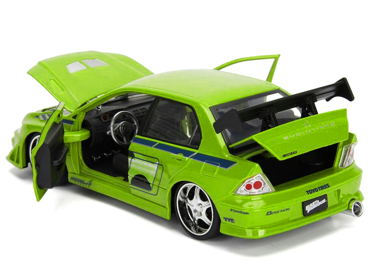 Brian's Mitsubishi Lancer Evolution VII Green with Graphics "Fast & Furious" Movie 1/24 Diecast Model Car by Jada-2