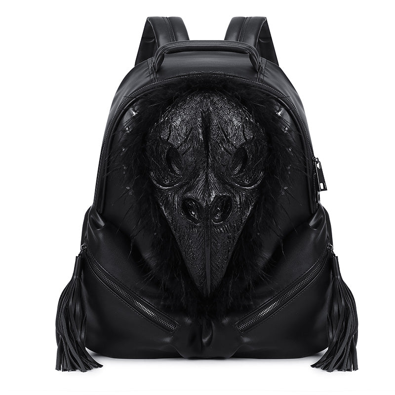 3D Backpack 3D  PU Leather Beak Skull With Feather Computer Backpack-1
