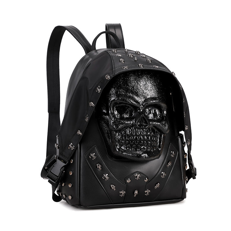 3D Backpack 3D  PU Leather Skull Studded Computer Backpack-2