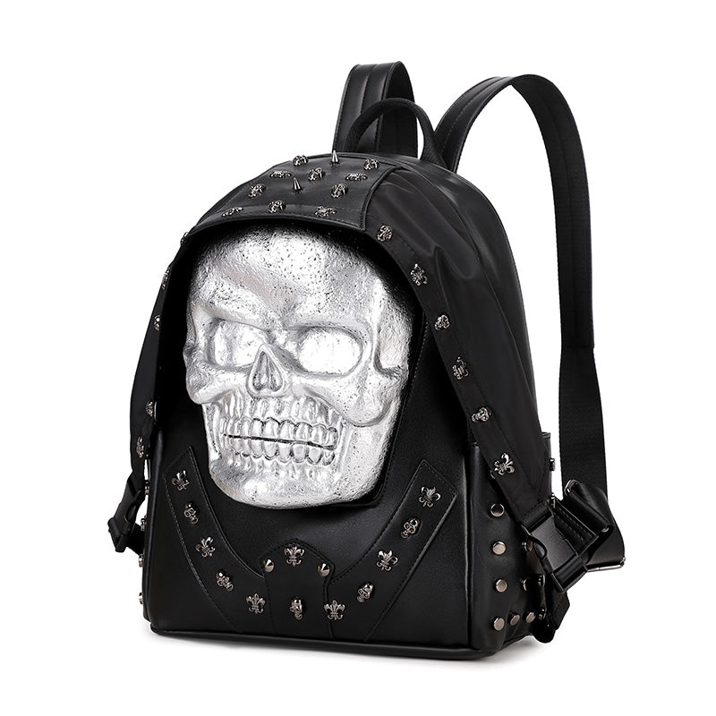 3D Backpack 3D  PU Leather Skull Studded Computer Backpack-5