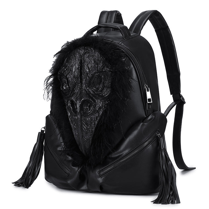 3D Backpack 3D  PU Leather Beak Skull With Feather Computer Backpack-2